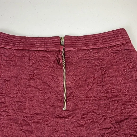Maeve X Anthropologie Beatrice Burgundy Floral Quilted Mini Skirt, Sz. 10 - Picture 12 of 15